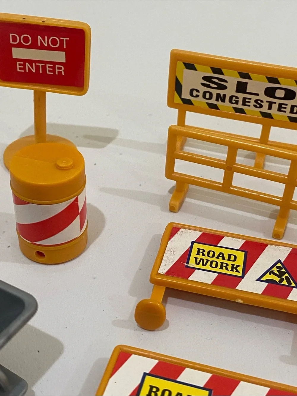 Vintage Lot Of Construction Plastic Toys Workers Roadblocks Cones Signs